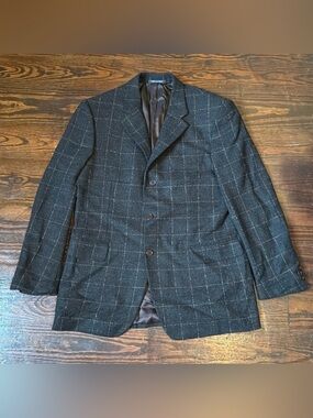 Vintage Zanella Charcoal Windowpane Alpaca and Wool Sport Coat 42